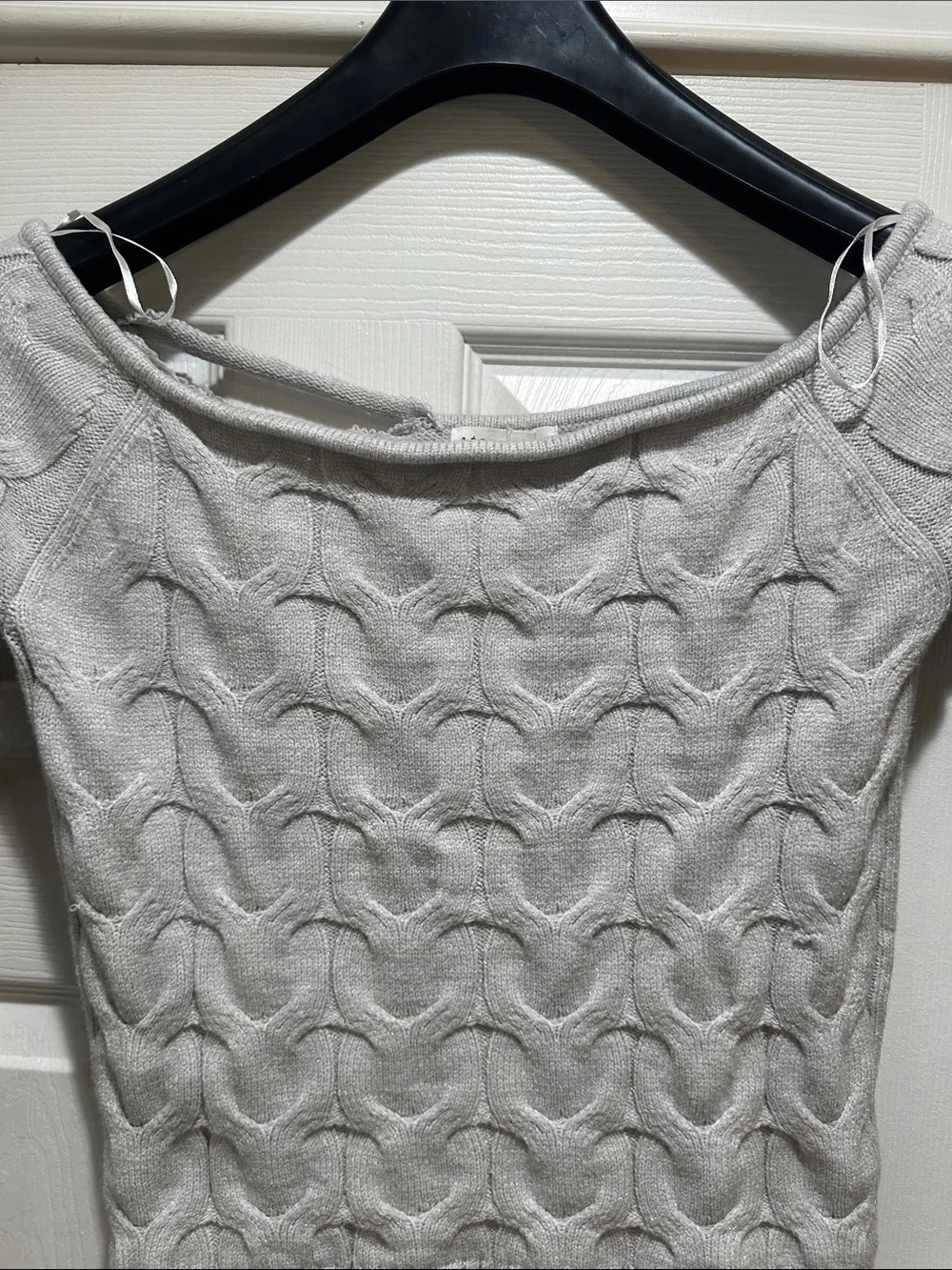 Aeropostale Light Gray Cable Off-the-Shoulder Sweater